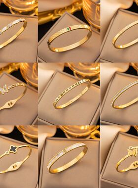 不掉色通体钛钢 手镯欧美INS风轻奢极简约跨境贝母不锈钢手环饰品