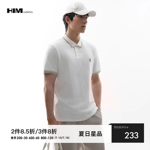 HIM汉崇 复古撞色绒面简约字母胸章休闲短袖反领POLO 2025夏季