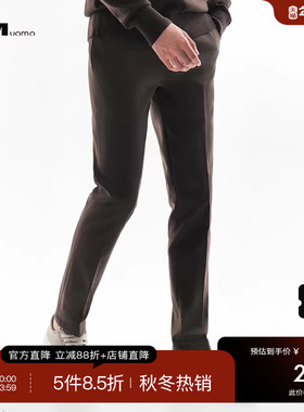 HIM汉崇 复古轻暖斜纹直筒休闲裤男舒适微弹简约耐磨长裤2025冬季