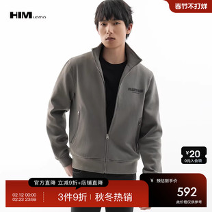HIM汉崇 休闲透气珠地棉简约滴胶印花立领运动夹克男 2025秋季