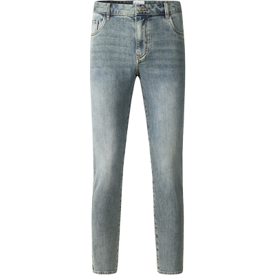 HIM汉崇 做旧洗水牛仔裤男简约撞色绒面皮牌百搭休闲裤 2025秋季