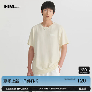 HIM汉崇 立体胶章休闲圆领T恤男士舒适柔软透气百搭上衣 2026夏季