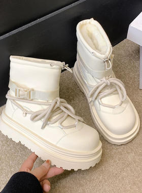 厚底白色短筒雪地靴女2026冬季款加绒加厚棉鞋韩版防水防滑马丁靴