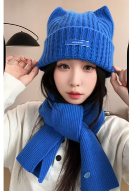 显白蓝纯羊毛保暖针织帽男女秋冬
