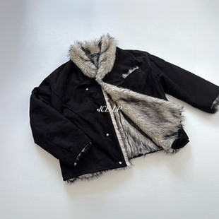 ICE 夹克外套 UP毛领麂皮绒棉服枪驳领多形态仿貂内里座山雕冬季