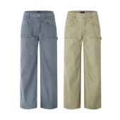 夏 伐工裤 ICE UP法工蓝洗褪做旧拼接直筒A字型宽松微阔腿休闲工装