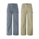 伐工裤 ICE UP法工蓝洗褪做旧拼接直筒A字型宽松微阔腿休闲工装 夏