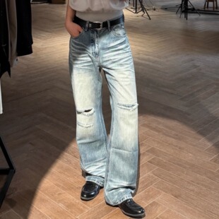 ICE UP重置2021M版型做旧重工猫须膝盖破坏补丁宽松直筒牛仔裤