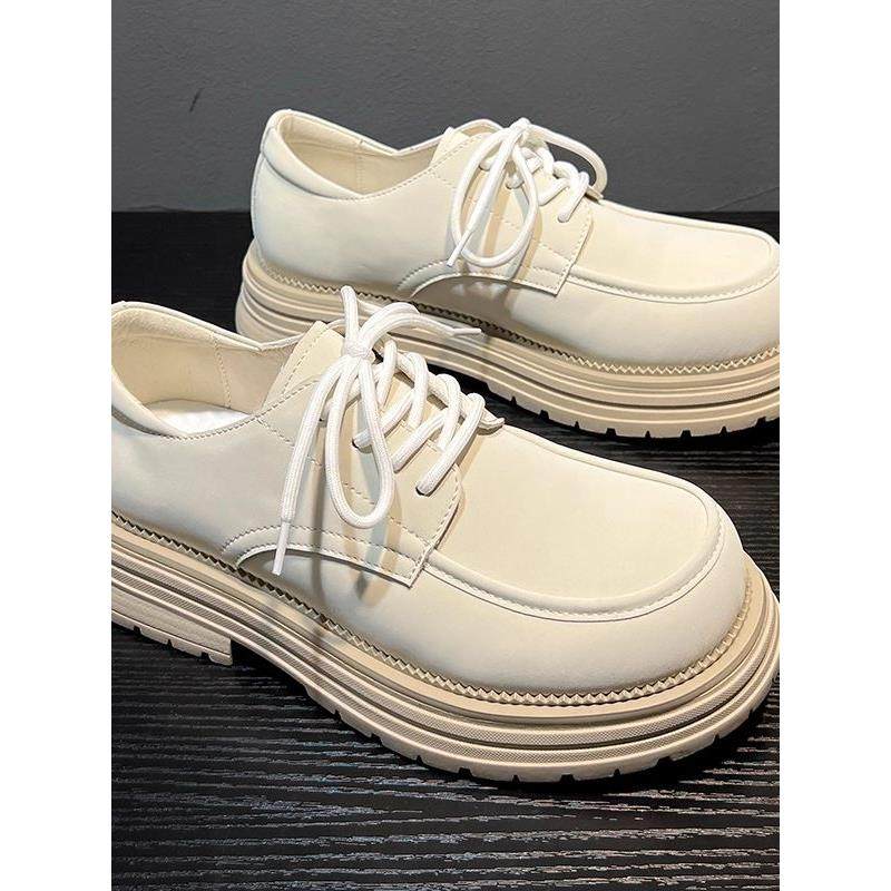 潮牌2025秋季新款百搭白色大头皮鞋男生防滑厚底增高鞋英伦工装鞋