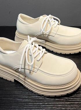 潮牌2025秋季新款百搭白色大头皮鞋男生防滑厚底增高鞋英伦工装鞋
