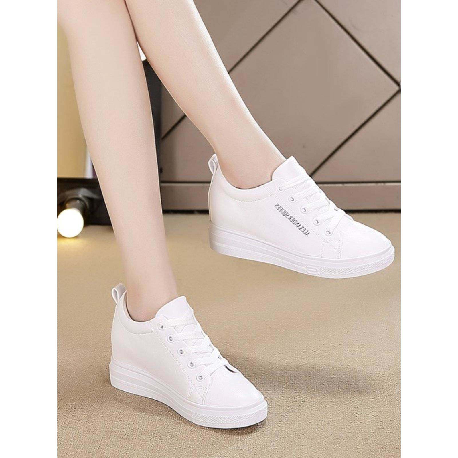 潮牌2025春秋新款显瘦内增高女鞋厚底坡跟休闲板鞋运动旅游高帮鞋,女鞋,浅口单鞋,淘宝优惠券,粉丝福利购,淘宝优惠卷