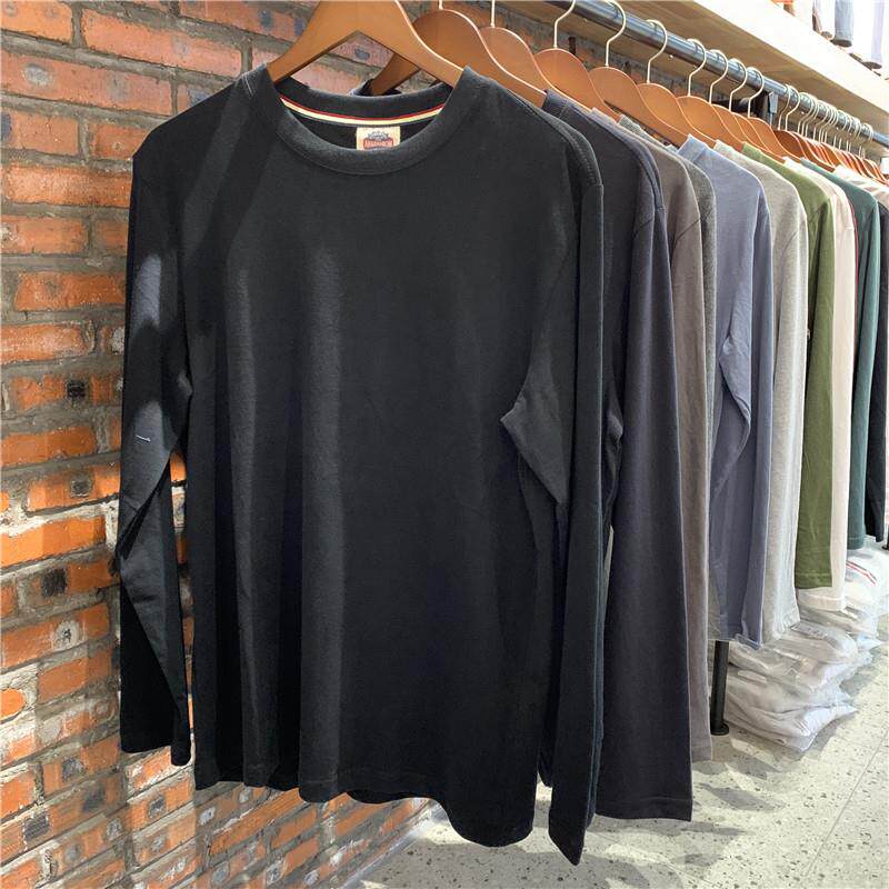 Mostarsea~100纯棉t恤男宽松长袖美式大码水洗磨毛休闲百搭打底衫