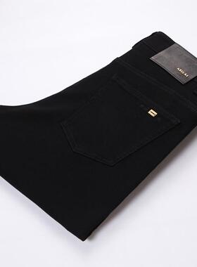 2024新款秋冬款不掉色黑色牛仔裤男弹力修身小脚冬季厚款裤子高端