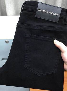 秋冬高弹力黑色直筒牛仔裤 商务休闲大码男士长裤 棉弹牛仔布质感