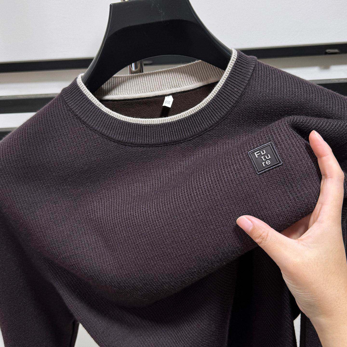 MAROLIO~高端时尚假两件针织衫打底衫男秋冬加厚保暖百搭圆领毛衣