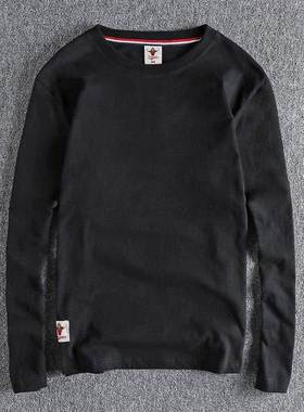 欧美采购覆古水洗拉丝长袖男士t恤，多功能，简单和Trbottomy秋冬