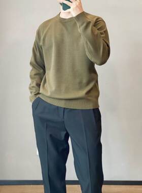 GM新潮 春秋长袖针织衫男白色圆领毛衣时尚休闲内搭打底线衫男生