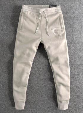 香港潮牌秋冬刺绣抓绒运动休闲裤男士加绒加厚卫裤保暖小脚束脚裤