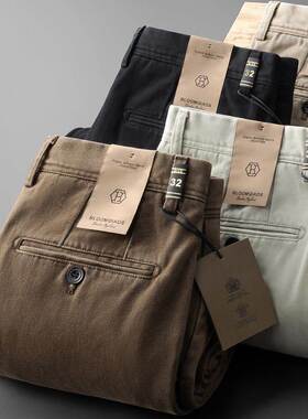 Mostarsea~秋冬重磅水洗精梳棉直筒裤男士重工复古斜纹双褶休闲裤