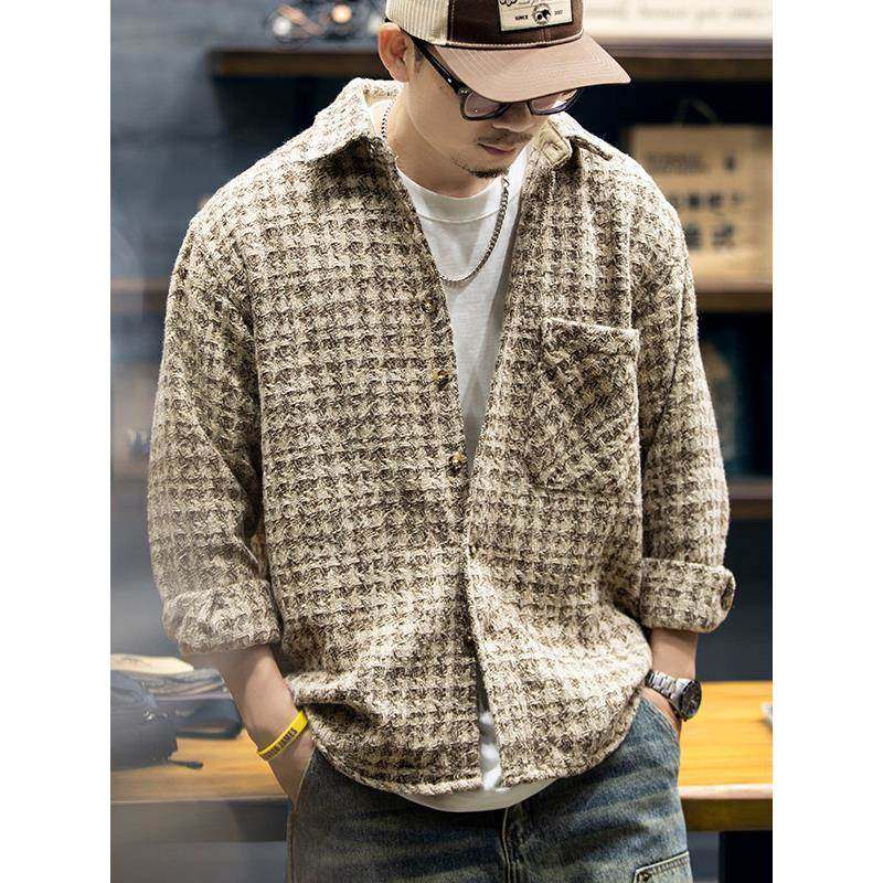 it neith BIAS潮牌重磅小香风衬衫男秋美式覆古格子衬衣宽松外套,男装,大码上装,淘宝优惠券,粉丝福利购,淘宝优惠卷