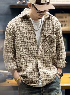 it neith BIAS潮牌重磅小香风衬衫男秋美式覆古格子衬衣宽松外套