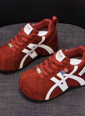 香港厚底德训鞋女款2025秋季红色本命年鞋子时尚运动百搭增高板鞋