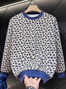 Mostarsea~设计感秋冬新款加绒卫衣花卉图案时尚百搭休闲圆领上衣