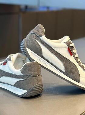 潮牌阿甘鞋2024春夏真皮男士休闲鞋软底百搭潮牌男鞋白灰色运动鞋