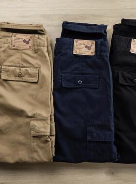 正品美式咔叽重磅经典工装裤纯棉厚实做旧多袋宽松直筒休闲长裤秋