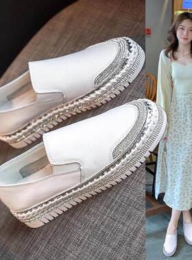 香港渔夫鞋女小香风2025春秋新小白鞋子懒人一脚蹬乐福鞋软底