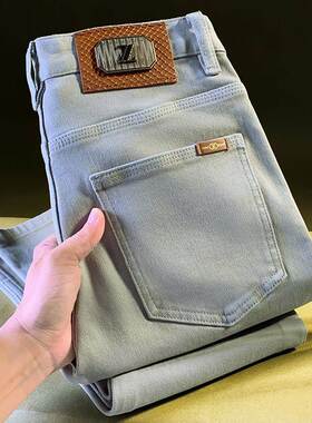 Mostarsea~~高端轻奢牛仔裤男秋冬弹力修身小脚裤浅灰百搭休闲裤