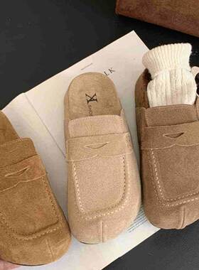 潮牌2025秋冬新款增高小个子厚底包头半拖鞋女懒人鞋百搭勃肯单鞋