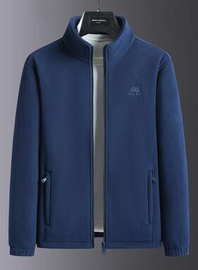 MAROLIO~无畏严寒！潮牌绣标摇粒绒外套男简约百搭纯色立领抓绒衣