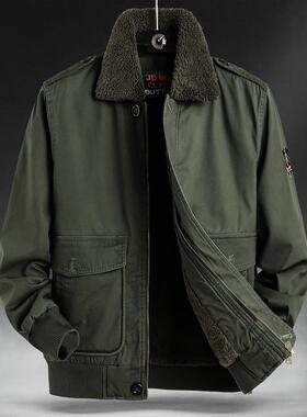 Mostarsea~飞行员潮流夹克外套男秋冬季宽松工装上衣加绒加厚棉服