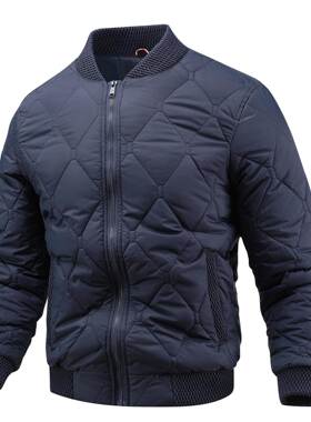 Mostarsea~秋冬棉衣外套男士休闲百搭立领棉服菱形格防风保暖棉袄