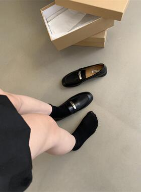 香港英伦风小皮鞋女2025秋季新款学生圆头乐福鞋平底一脚蹬单鞋子