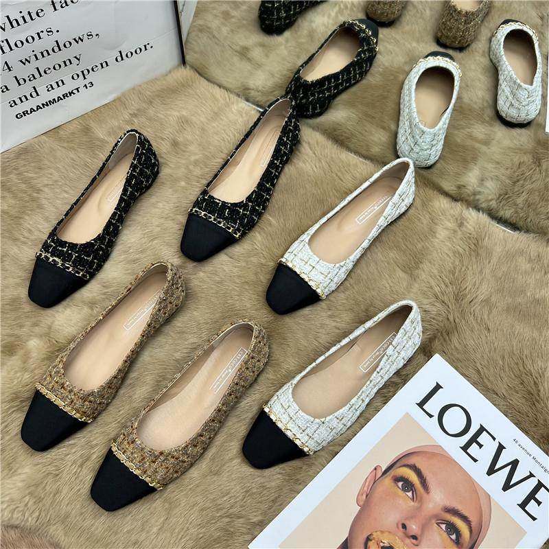 香港2025秋覆古方头绒面单鞋女小香风珍珠浅口奶奶鞋百搭平底,女鞋,浅口单鞋,淘宝优惠券,粉丝福利购,淘宝优惠卷