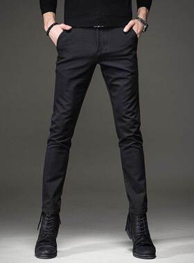 黑色休闲裤男春秋新款韩版商务男士高端西裤免烫弹力修身小脚裤男