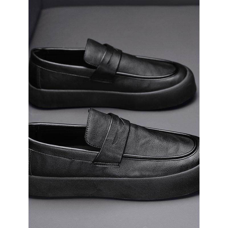 潮牌2025秋季新款时尚黑休闲皮鞋男生英伦风大头一脚蹬商务正装鞋