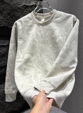 MAROLIO~美式覆古！潮牌圆领扎染卫衣男秋冬季简约烫印渐变色长袖