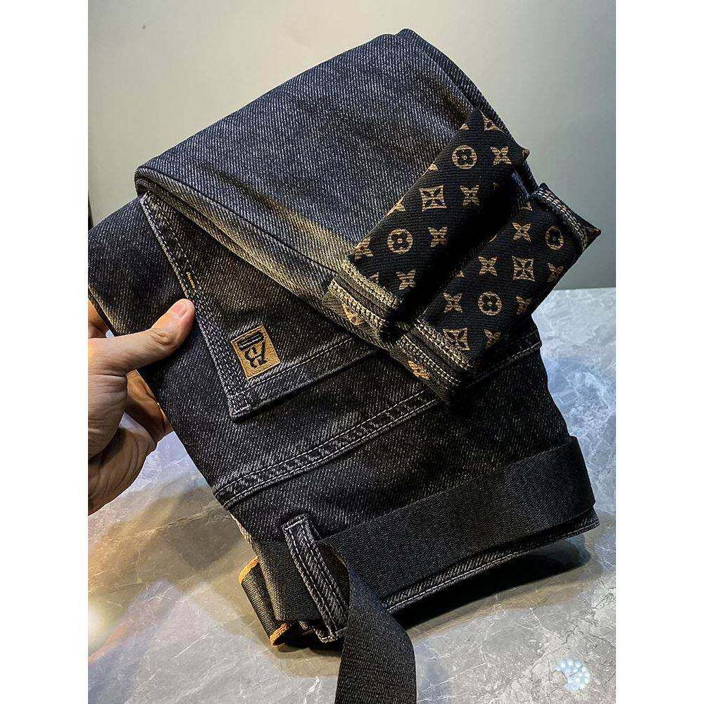 黑色牛仔裤男款2025年秋冬高端ins潮牌刺绣百搭修身小脚长裤子男