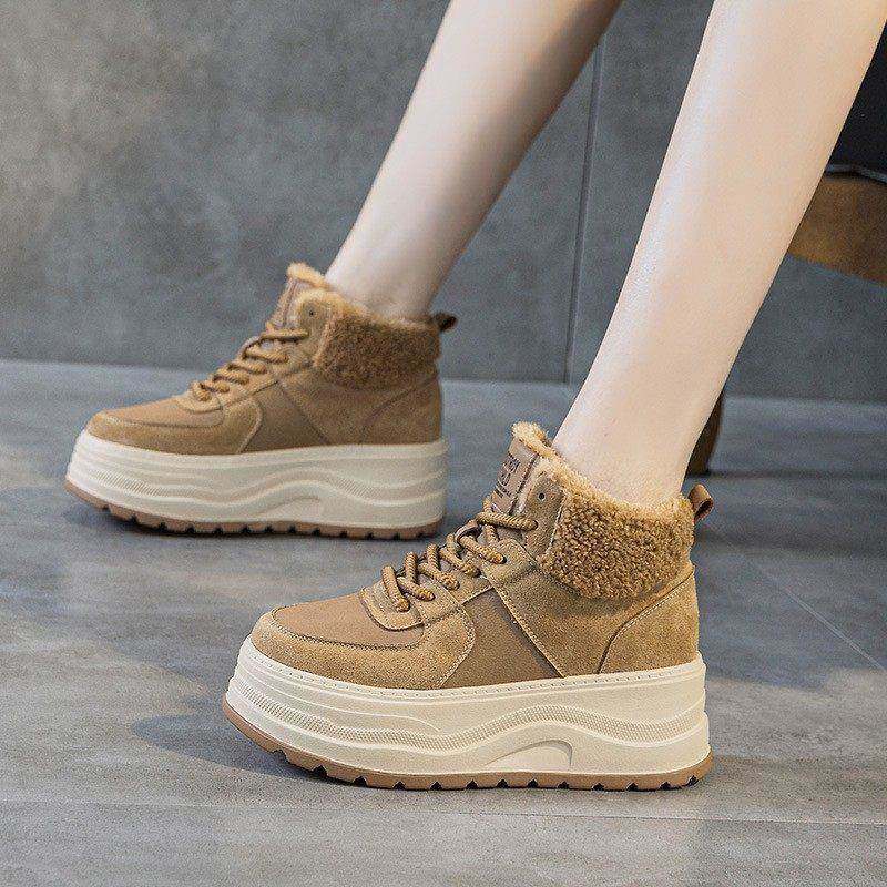 香港加绒高帮板鞋女冬季厚底增高学生棉鞋运动面包鞋子防滑毛毛鞋,女鞋,时尚雪地靴,淘宝优惠券,粉丝福利购,淘宝优惠卷
