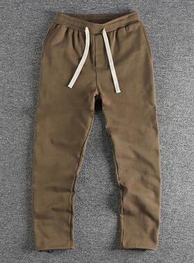 潮牌秋季重磅毛圈垂感舒适休闲卫裤男 美式纯色宽松直筒运动束脚