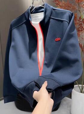 Mostarsea~潮牌宽松时尚刺绣上衣外套男秋季新款撞色拼接开衫卫衣