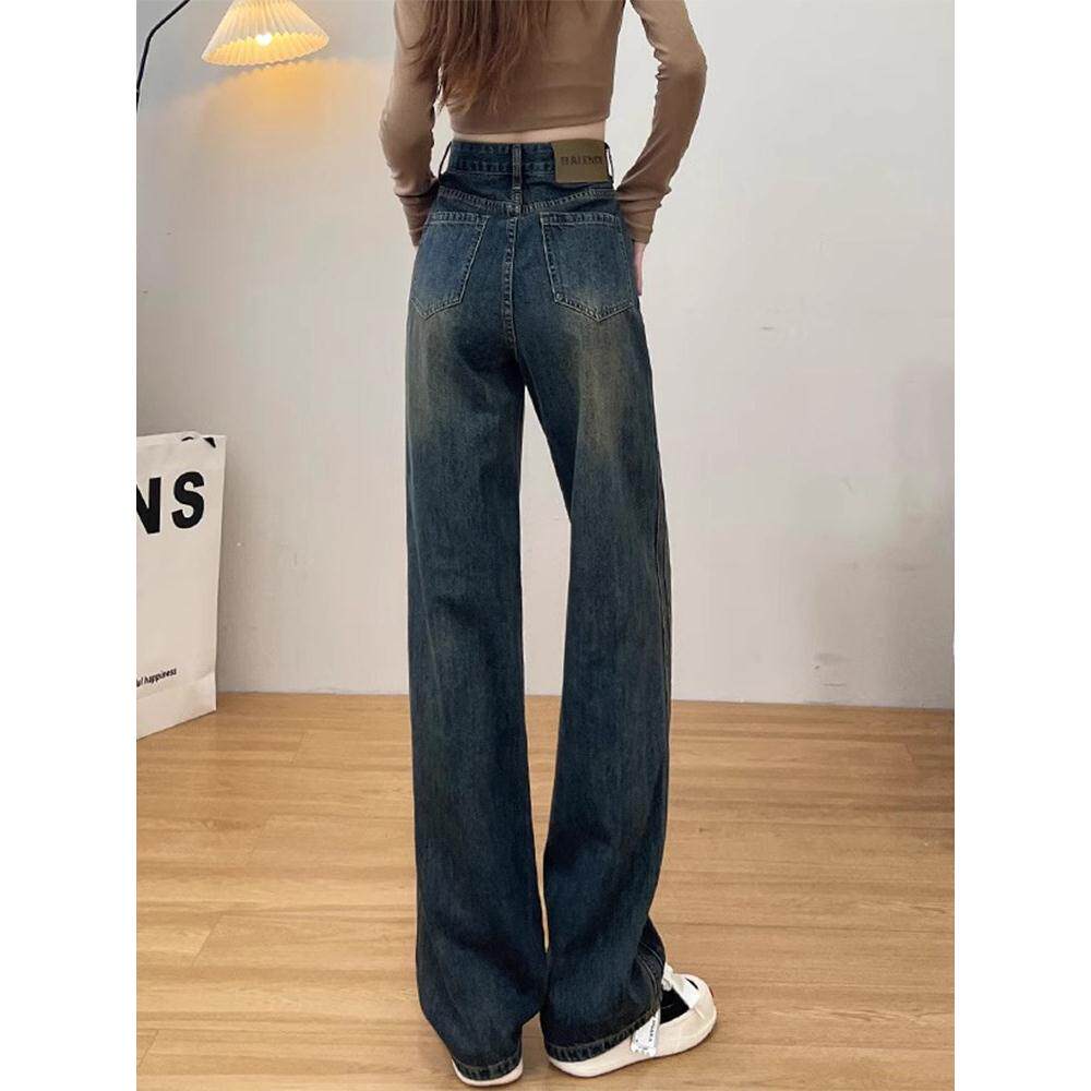 窄版直筒牛仔裤女2025年春秋冬新款高腰显瘦小个子加绒阔腿拖地裤