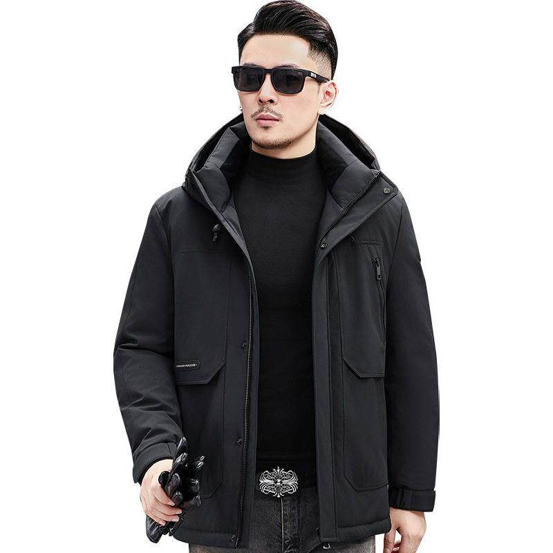 香港2025新款羽绒服男中长款加厚保暖白鸭绒外套冬季时尚连帽外套