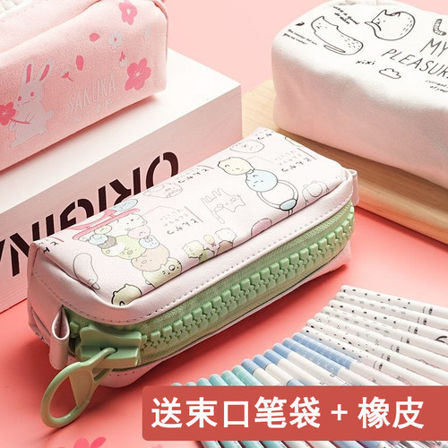 大拉链帆布笔袋大容量个性搞怪