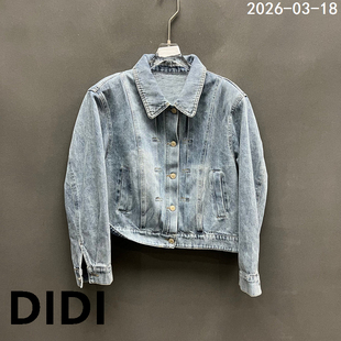 欧洲站2026春季 复古翻领排扣纯棉牛仔短外套女休闲上衣27014 新款