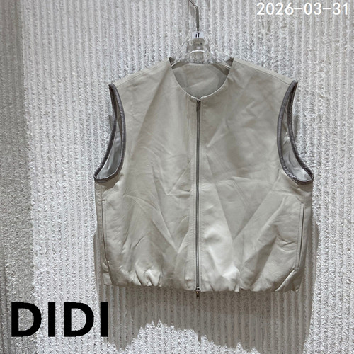 欧洲站2026早夏新款PH23圆领拉链绵羊皮革短款无袖皮衣马甲女2185