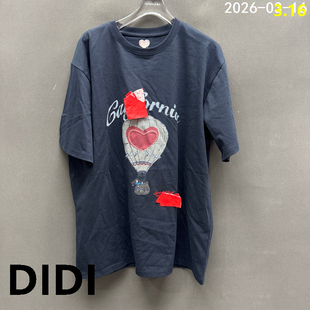 欧洲站2026春季新款爱心热气球印花纯棉短袖T恤女百搭上衣6049